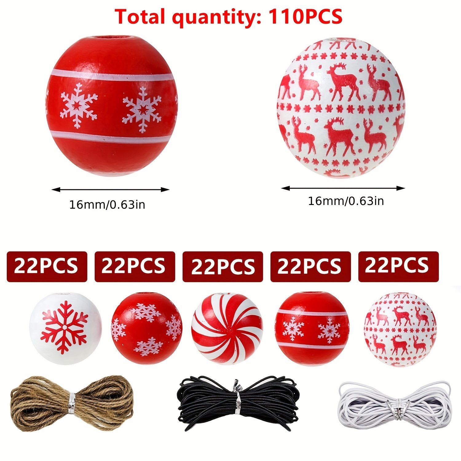 Image of 110pcs Christmas Series Wooden Bead Kit For Holiday Party Decoration Accessories Christmas Decorations Diy Production Creative Christmas Gifts