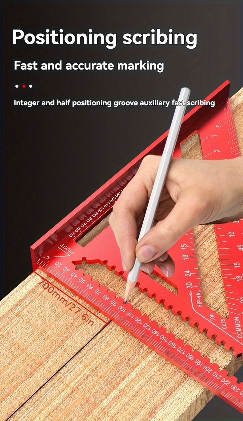 12 inch red aluminum alloy   ruler heavy duty construction with metric imperial scales mm inch angle finder precision carpentry architecture engineering measuring tool lightweight portable design for professional woodworking projects carpentry essentials ergonomic grip reliable measurement diy enthusiasts Product details 2