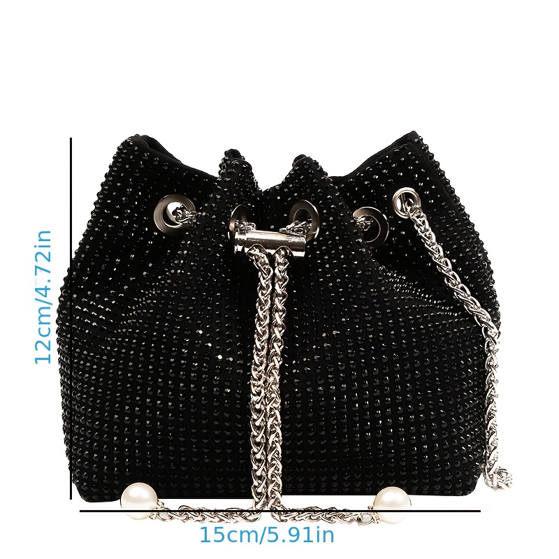 Rhinestone Decor Mini Bucket Bag, Lightweight Chain Versatile Shoulder Bag,  Shiny Portable Top Handle Handbag - Temu