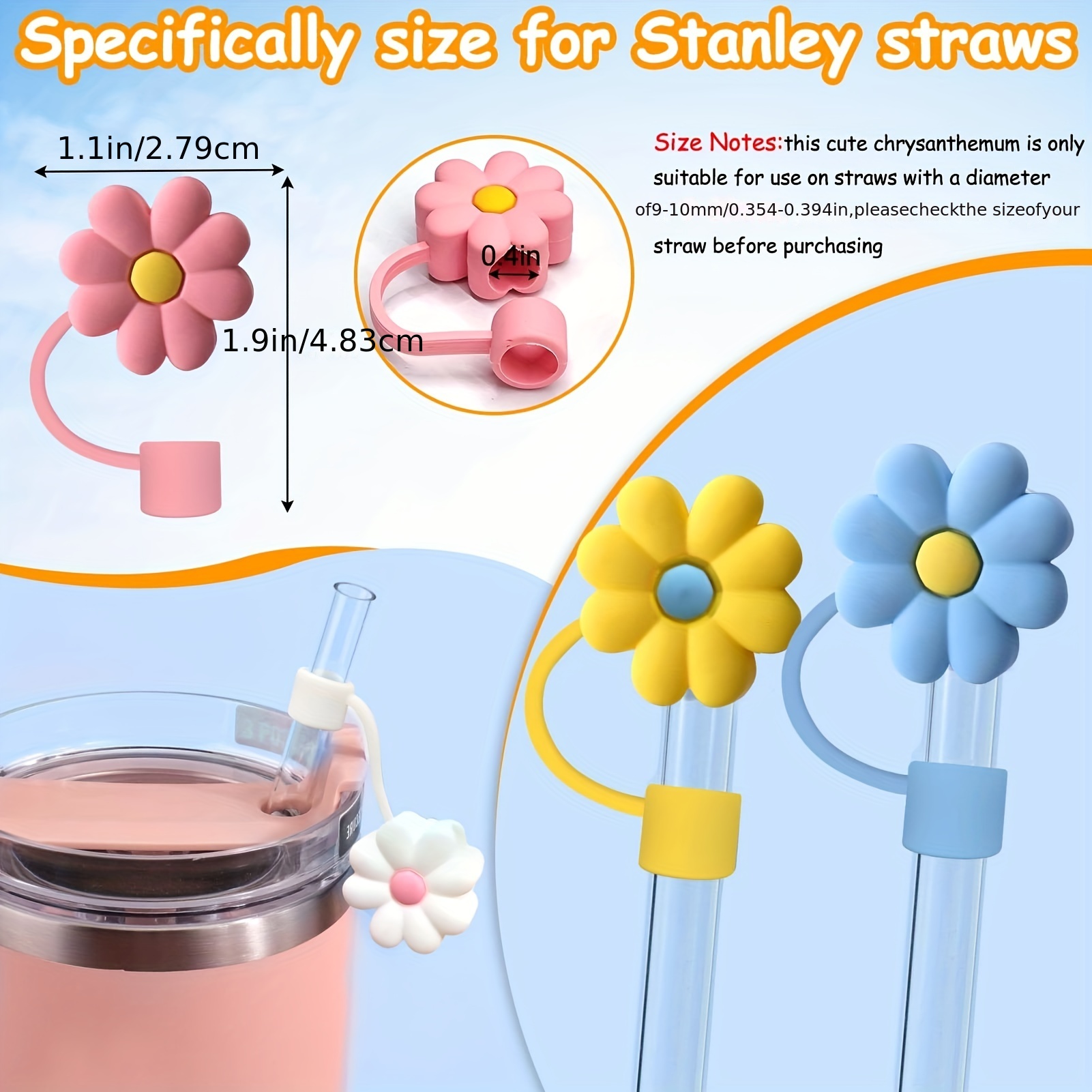 4Pcs 0.4in Diameter Cute Silicone Straw Covers Cap for Stanley Cup,  Dust-Proof Drinking Straw Reusable Straw Tips Lids - AliExpress