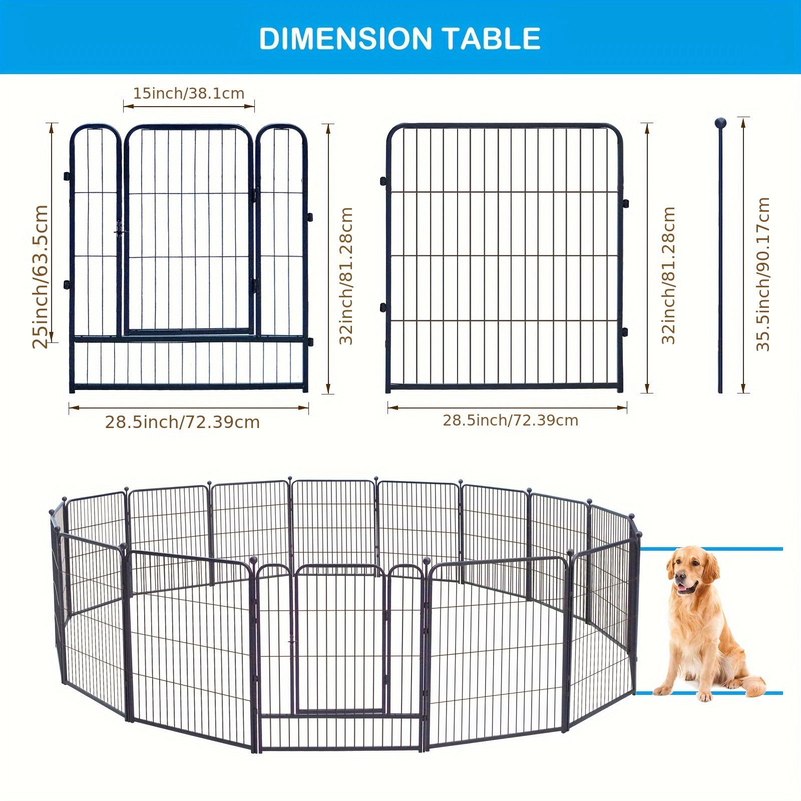 TEMU Heavy Duty Metal Dog Playpen, Portable Exercise Fence For Small Medium Large Dogs - Rv Camping Pen, Playpen For Dogs