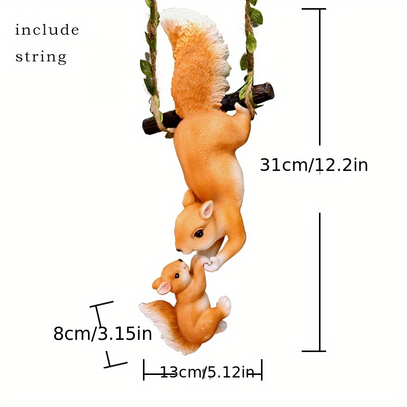 Creative Climbing Rope Squirrels Resin Figurines | Tree Hanging Ornament For Garden, Outdoor Decoration, Rustic Style, Easter Theme