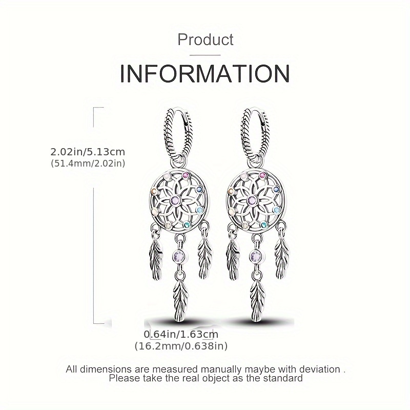 925 Pure Silvery Dream Catcher Earrings, Retro Style