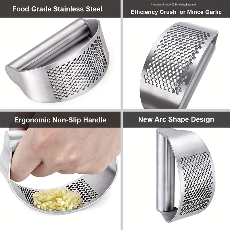 Stainless Steel Garlic Press Rocker - Premium Garlic Mincer Arc Shape  Design Garlic Crusher With Comfortable Grip 