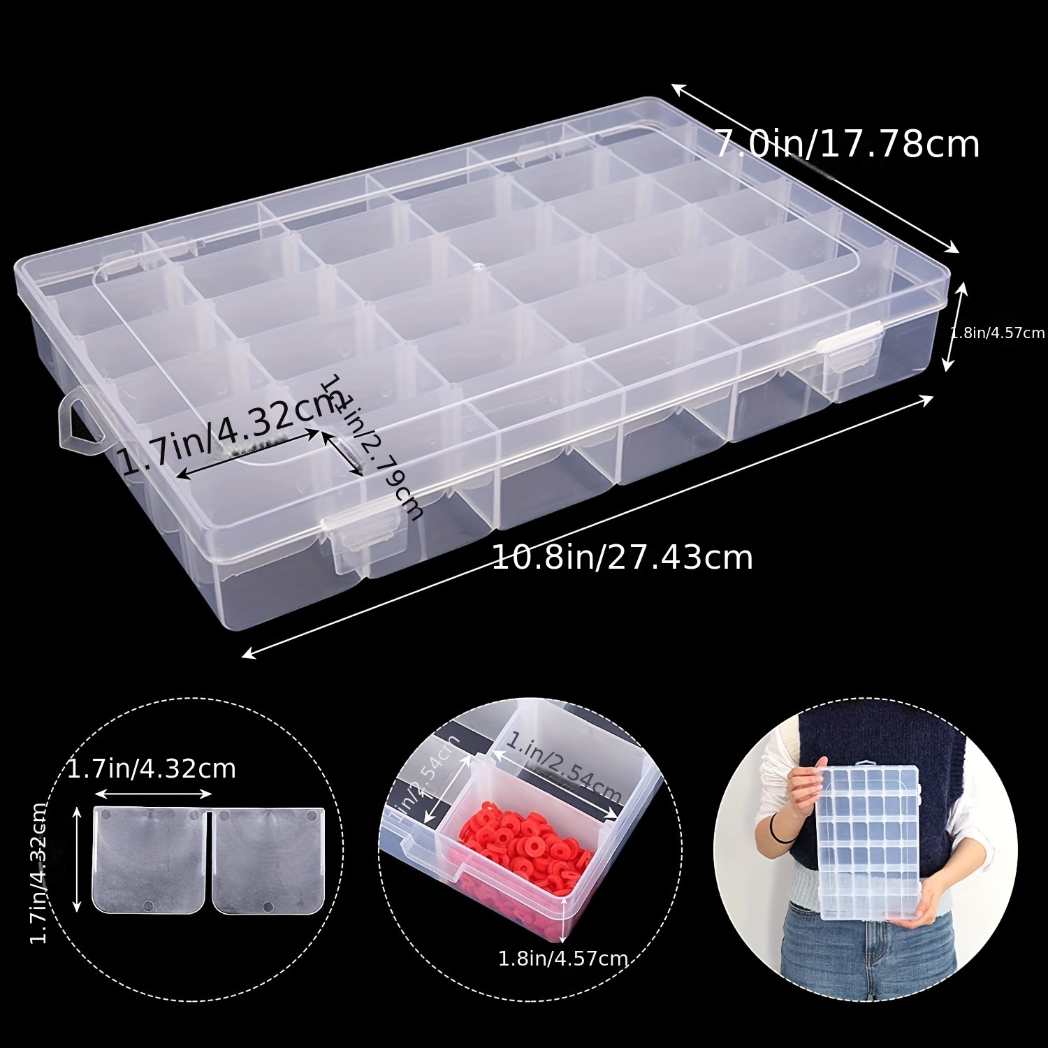 Caja organizadora de plástico de 18 rejillas con divisores, contenedor  transparente para almacenamiento de cuentas, manualidades, joyas, aparejos  de