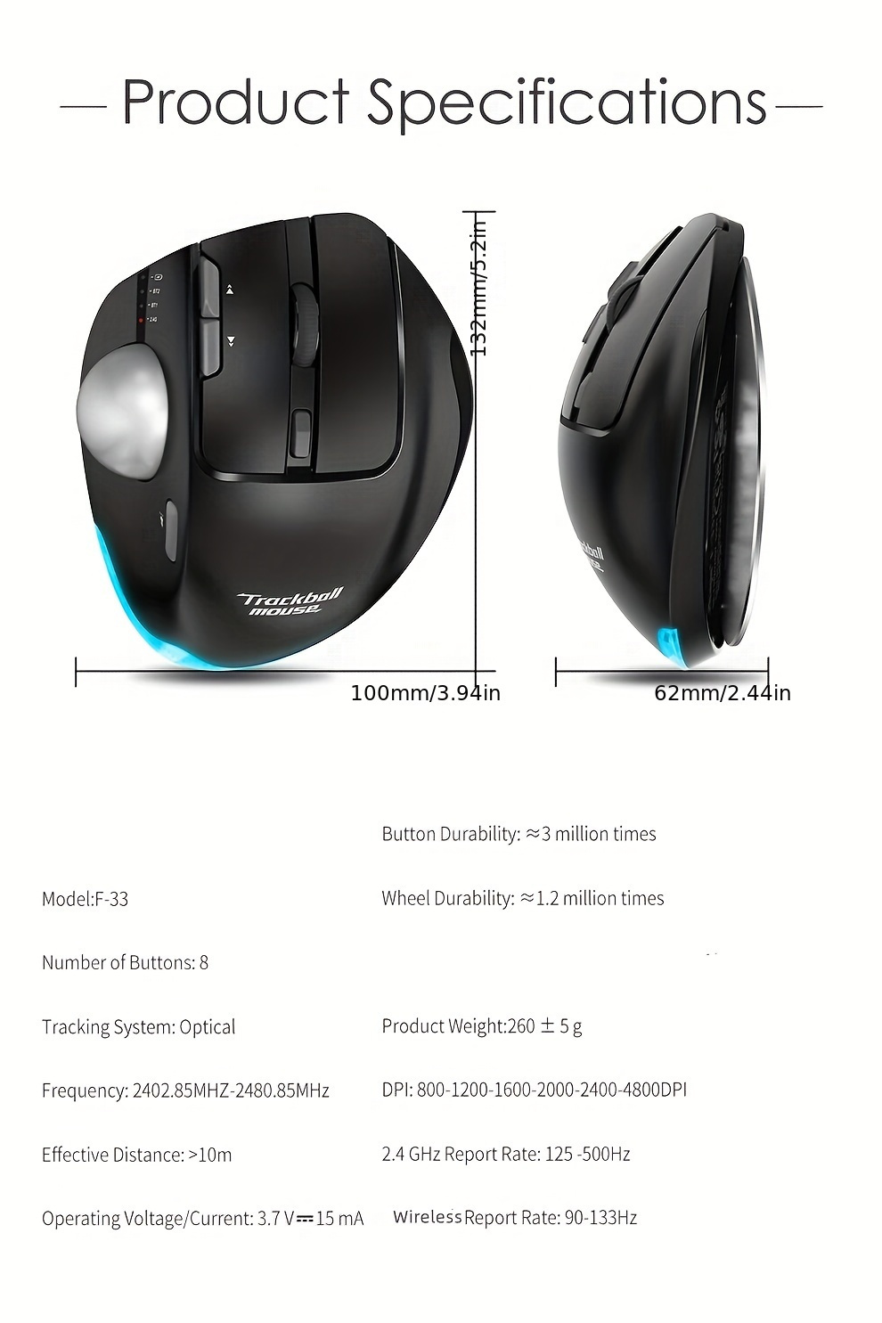 Dual Wireless Trackball Mouse Adjustable Angle Rgb Ergonomic - Temu