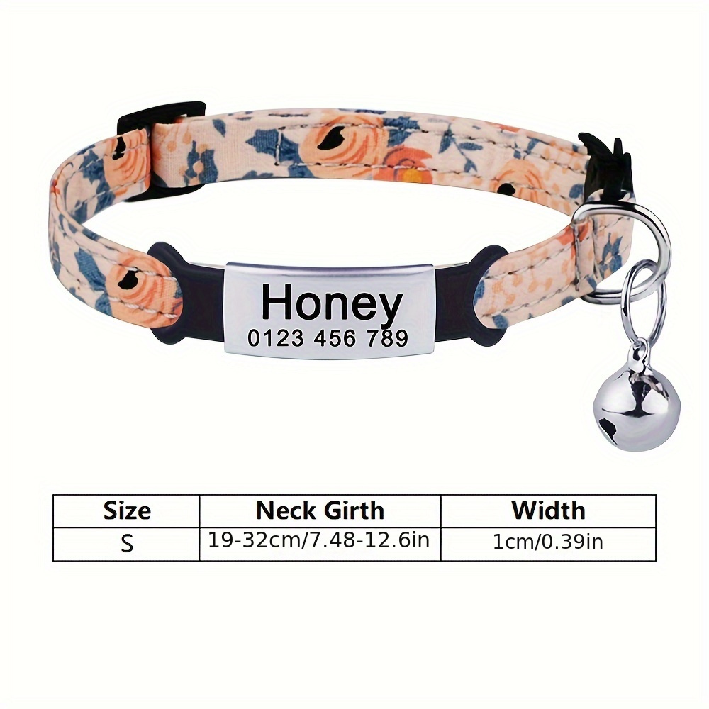 Small Personalised Cat Collar with Bell Engraved Name Tag Kitten Safety  Release
