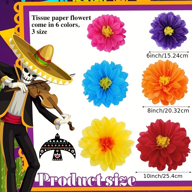 40 Pcs Colorful Tissue Paper Flowers Fiesta Paper Flowers Mexican Party  Decorations Carnival Pom Pom Flower Decor for Wall DIY Crafting Rainbow  Party