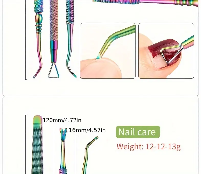 14pcs hypoallergenic stainless steel cuticle pusher and nail file set manicure pedicure tools uv gel polish remover cleaning kit nail tech supplies details 7