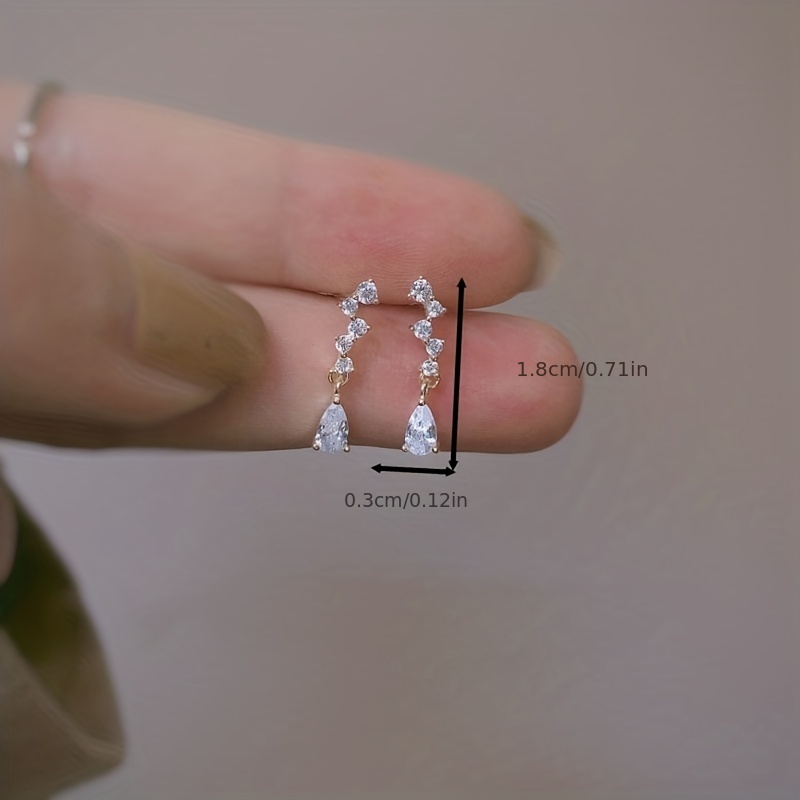 Long Water Drop Zircon Stud Earrings, 14K Plated