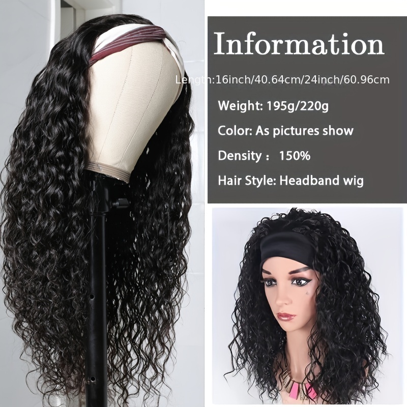 Headband Wig Curly Headband Wigs for Black Women Synthetic Water