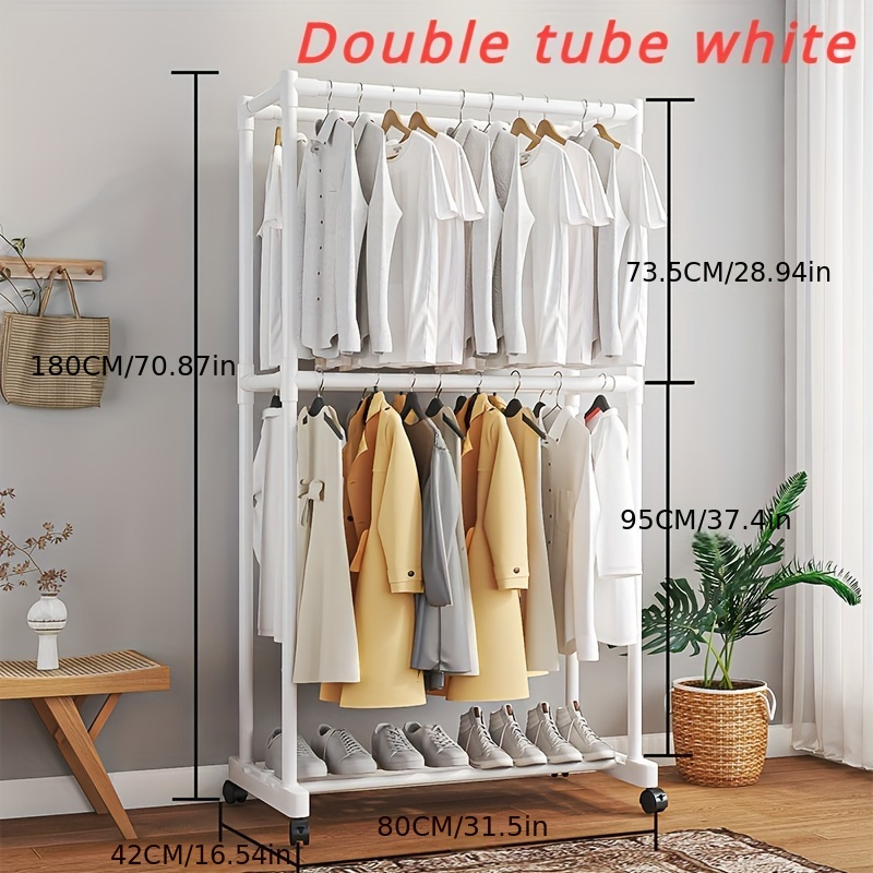 

Versatile Rolling Clothes Rack - Single Or Double Rod, Easy Assembly, Metal Storage Organizer For Bedroom & Bathroom