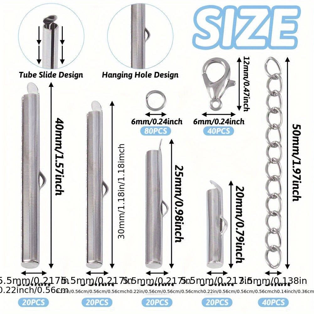 Image of 240pcs/box Jewelry Making Kit With 80pcs Ribbon End Clamps Findings And 80pcs 304 Stainless Steel Jump Rings And 40pcs Alloy Clasps And 40pcs With Twist Extension Chains