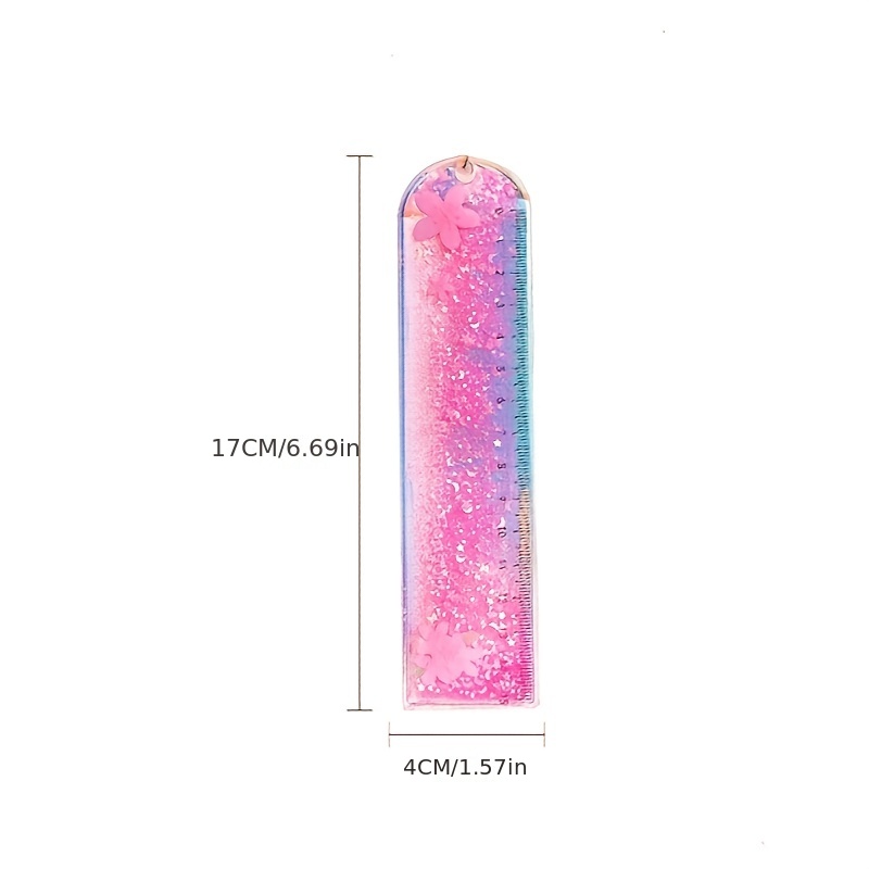 1PC Transparent Oil Quicksand Bookmark Ruler Cute Girl Ruler Cartoon  Multifunctional Student Stationery a Scale