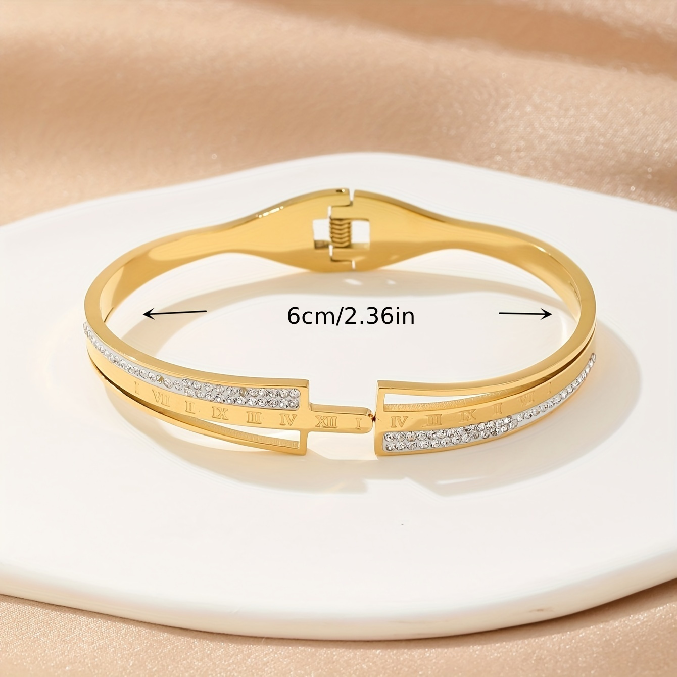 Cubic Zirconia Detail Hollow Out Roman Numerals Bracelet