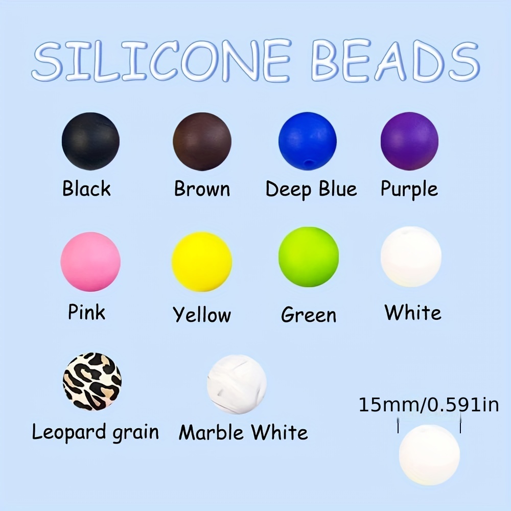 100pcs Silicone Beads, 15mm Silicone Beads Bulk Round Black Silicone Beads for Keychain Making Loose Silicone Beads Rubber Focal Silicone Beads for