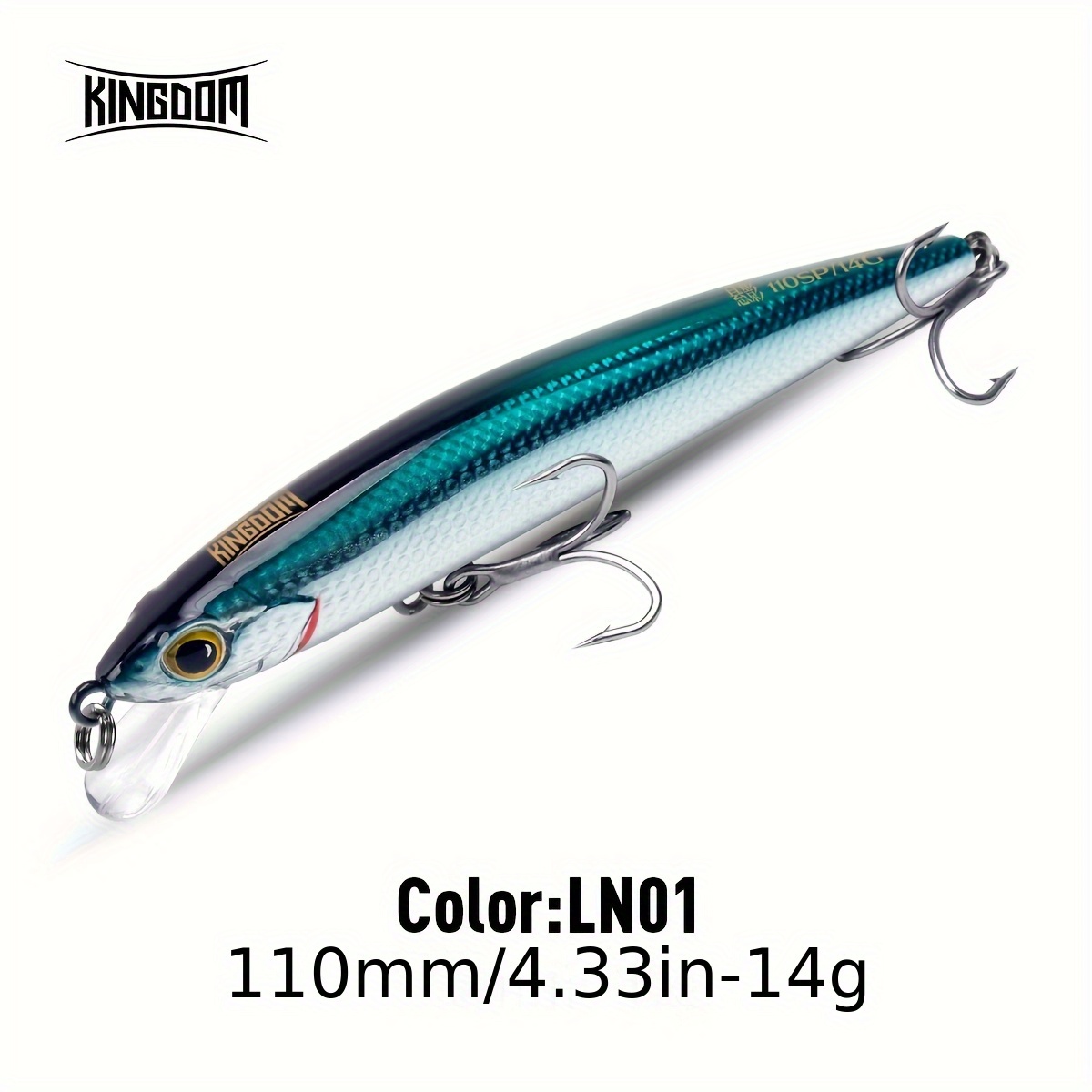 TEMU 1pc Sinking Minnow Bait -6.5g/9g/14g/14.2g Artificial Fishing Swimbait With 2 Treble Hooks For , Pike, And Carp - High-quality Plastic Lure -!