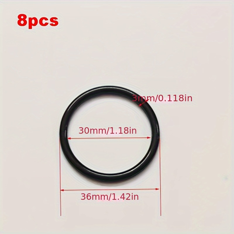 3mm Thick 16mm/50mm -galvanized Alloy Seamless O-rings, Suitable For Hardware Accessories, Black, Pack Of 8