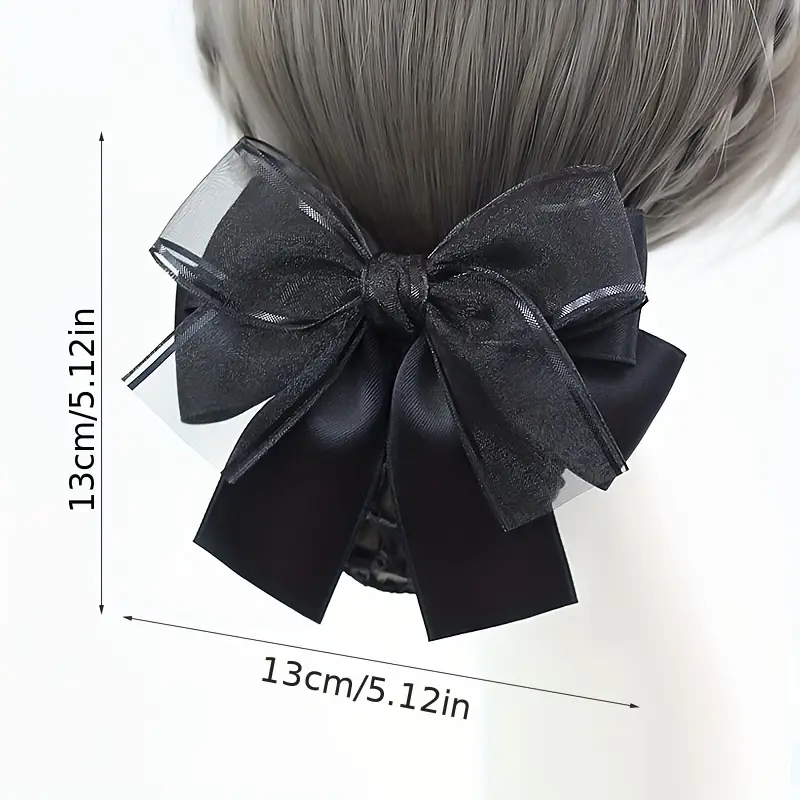 1pc elegant ribbon bow chic professional hair accessory nurse hotel staff hair clip with net cute knot work hairpin Product details 17