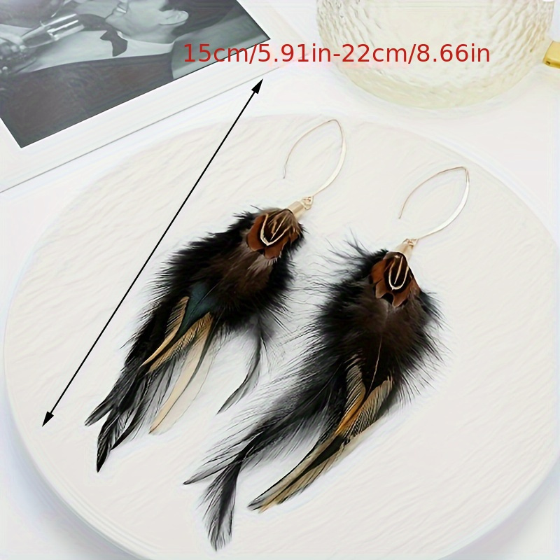 Boho Faux Feather Tassel Earrings, Perfect for Weddings & Festivals