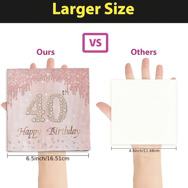 E-shop 40 Stück Elegante 40. Geburtstag Roségoldene Hahnenfuß-Servietten - 2-lagige Einweg-Papierservietten für Snacks, Desserts & Getränke, mit