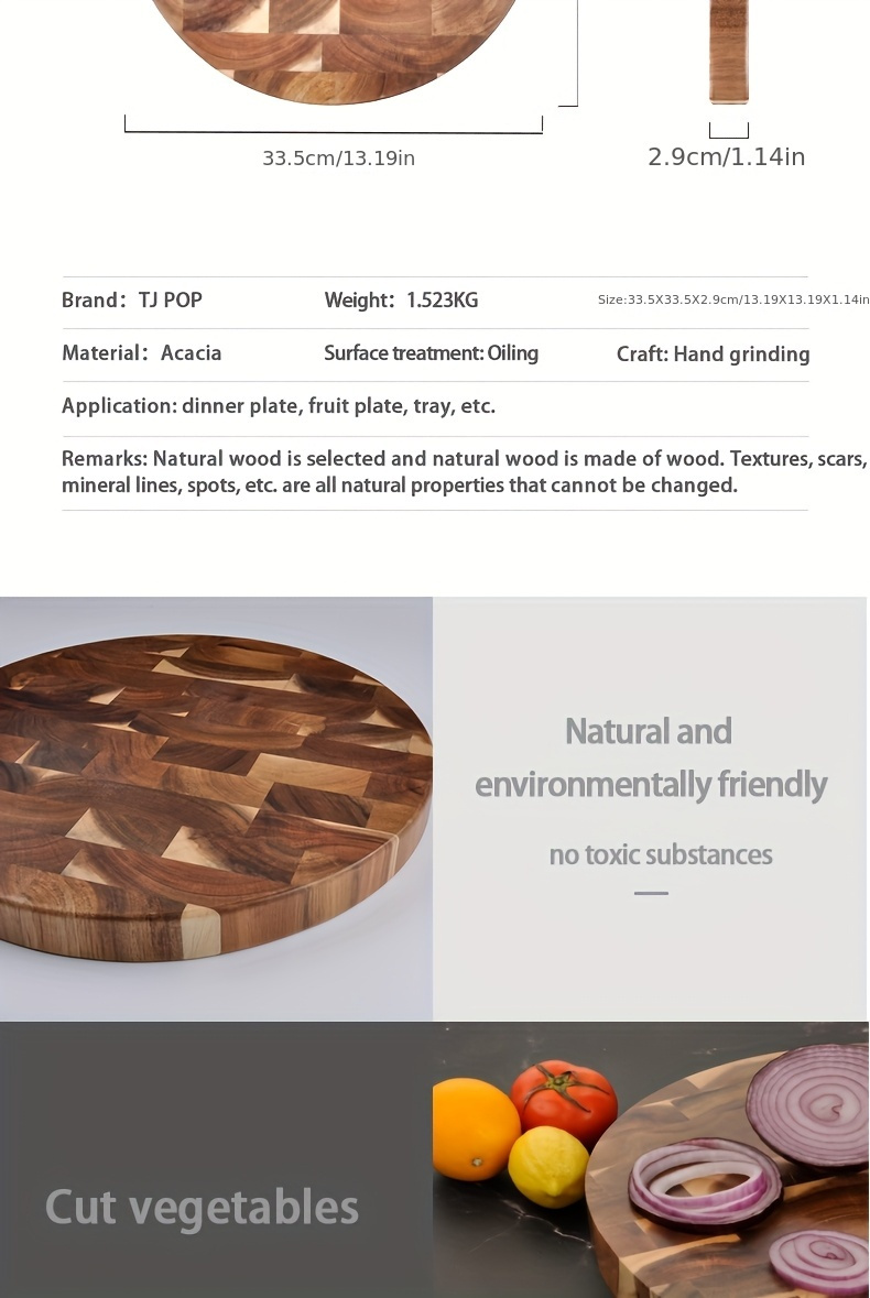 premium acacia wood cutting board double sided round kitchen   for fruits vegetables   home use holiday gifting details 7