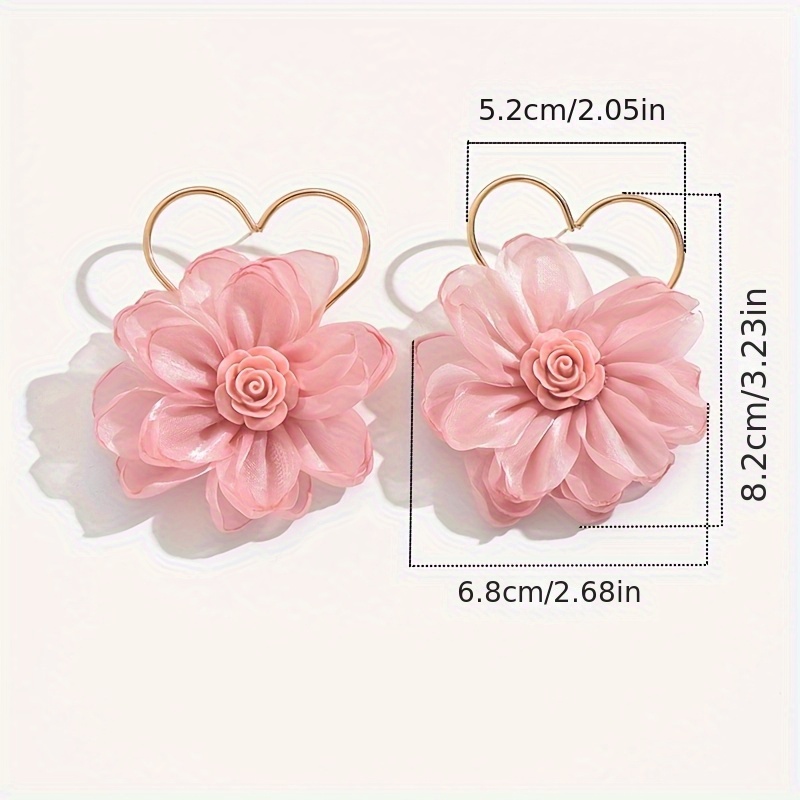 Pink Floral Heart Frame Earrings for Women