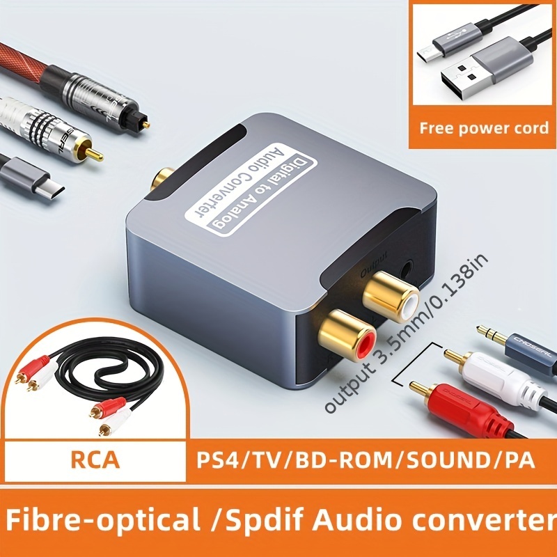 Digital to Analog Audio Converter-192kHz Techole Aluminum Optical to RCA  with Optical &Coaxial Cable. Digital SPDIF TOSLINK to Stereo L/R and 3.5mm  Jack DAC Converter for PS4 Xbox HDTV DVD Headphone 