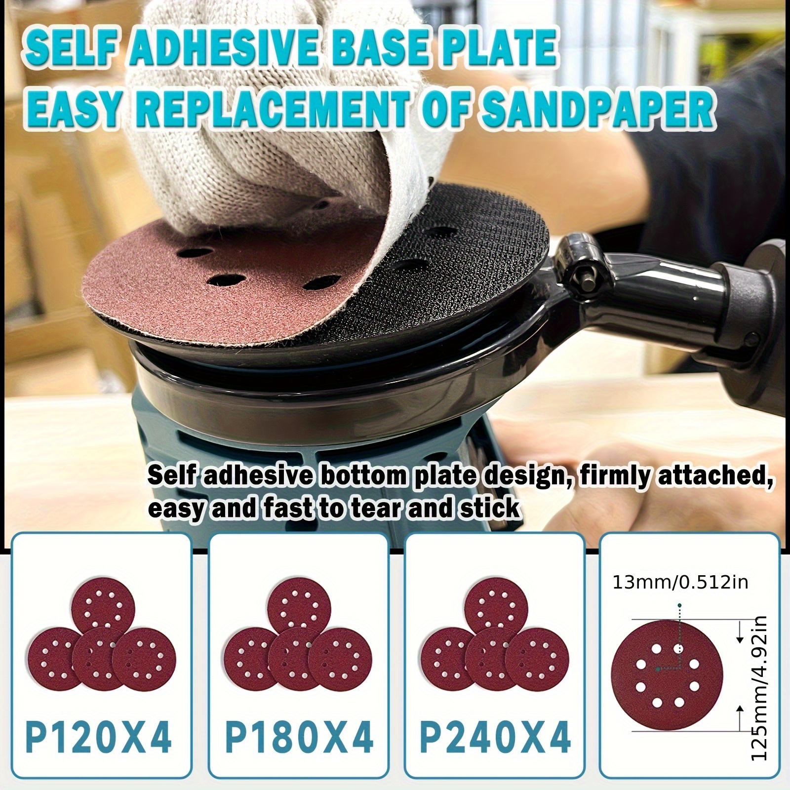 Orbitale en Willekeurige Orbitale Schuurmachines, Accu-Orbital 125mm, 3 Snelheden, met Stofzak en 12 Schuurpapieren
