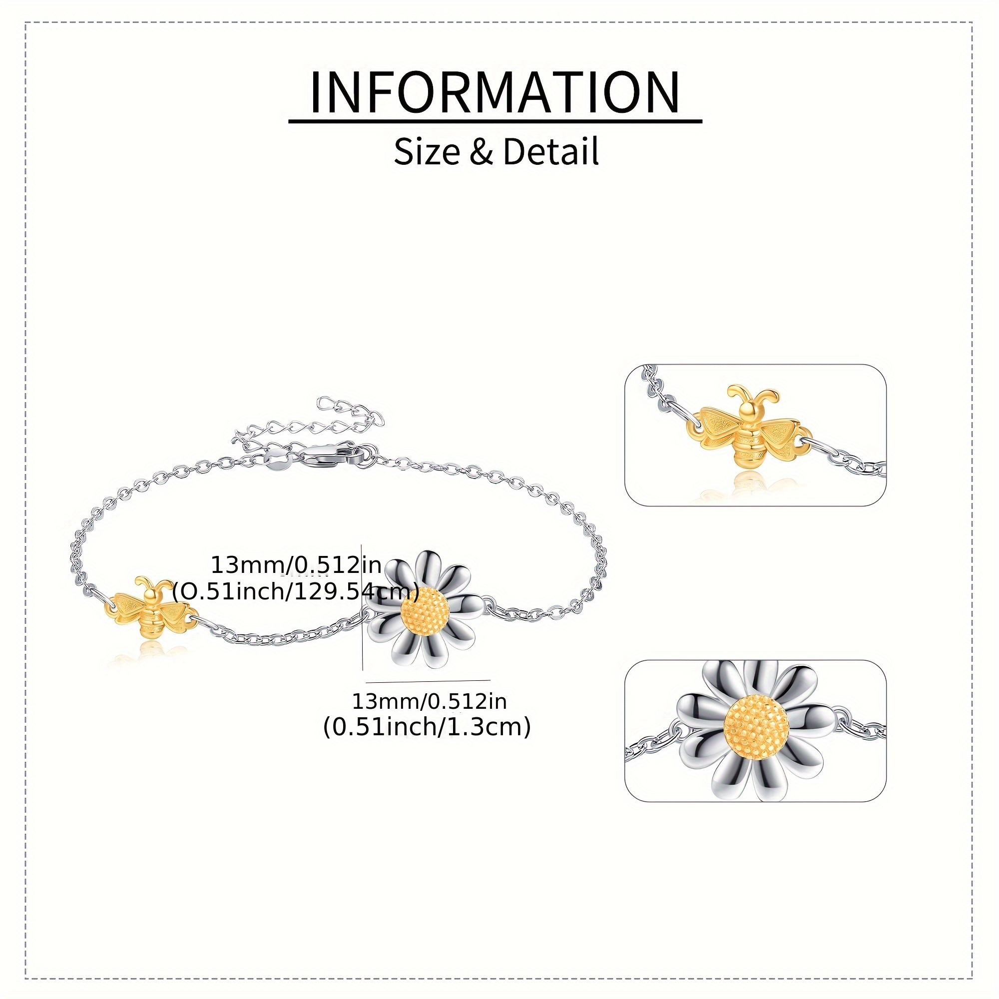 925 Sterling Silver Daisy and Bee Bracelet