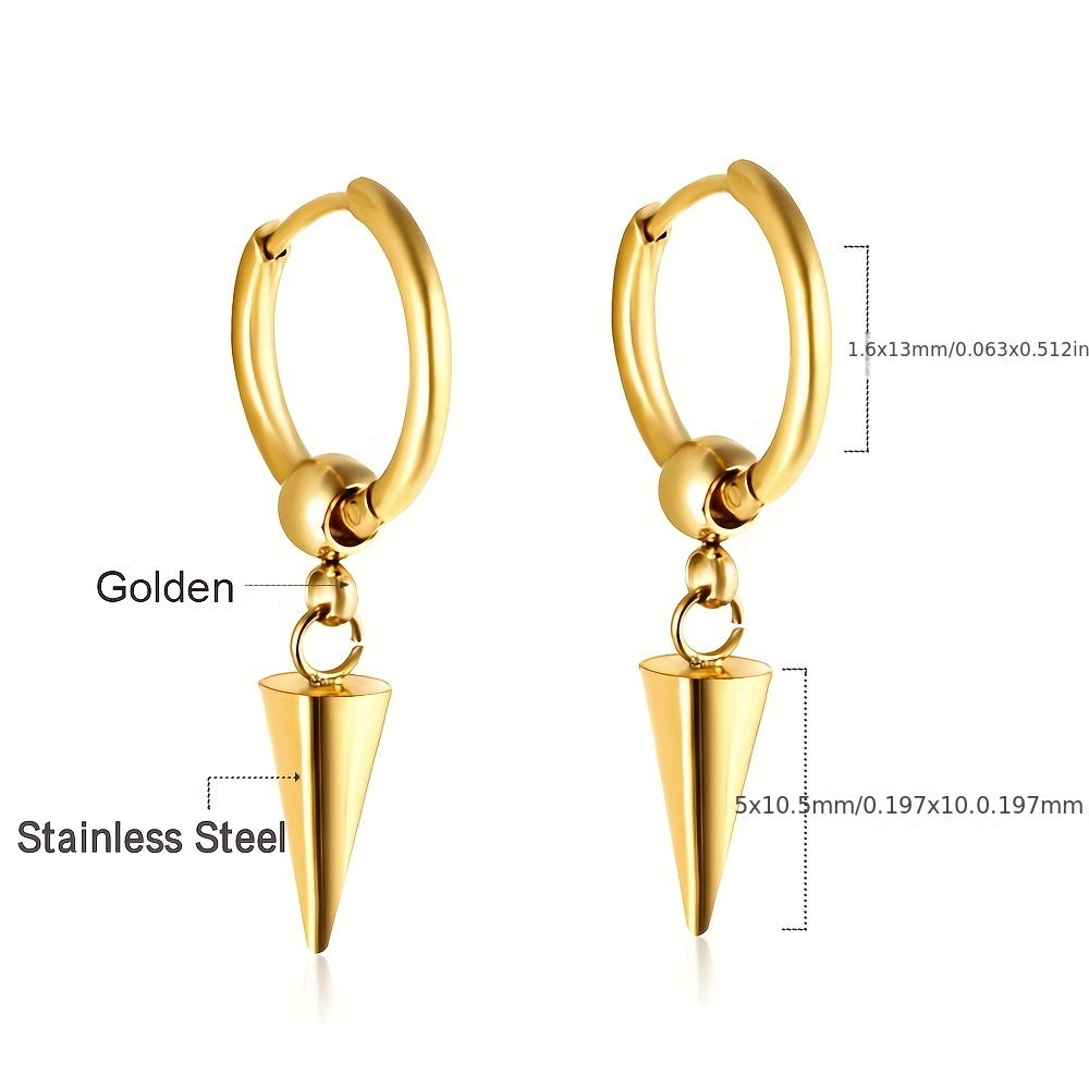 Men's Cone Dangle Hoop Earrings, Punk Style
