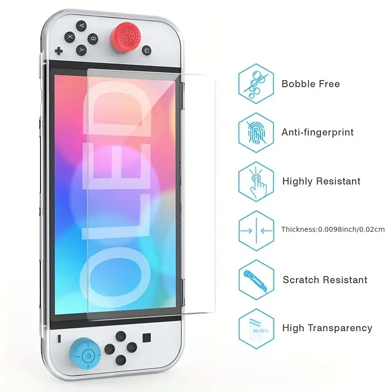 suitable for nintendo switch oled for nintendo switch oled tpu protective case tempered protective film and 6 keycaps details 7