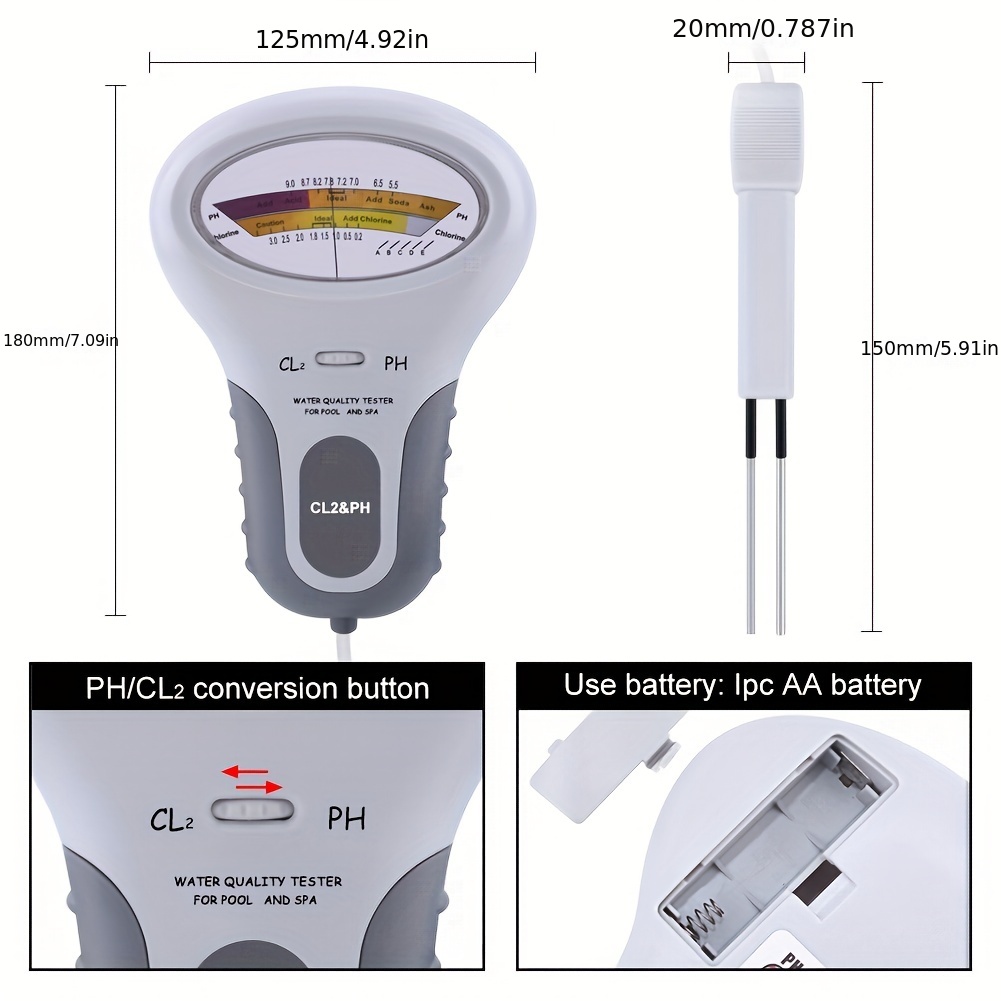 Testeur de pH Mètre et Chlore (CL2) pour Aquarium / Piscine / SPA (PC-102)