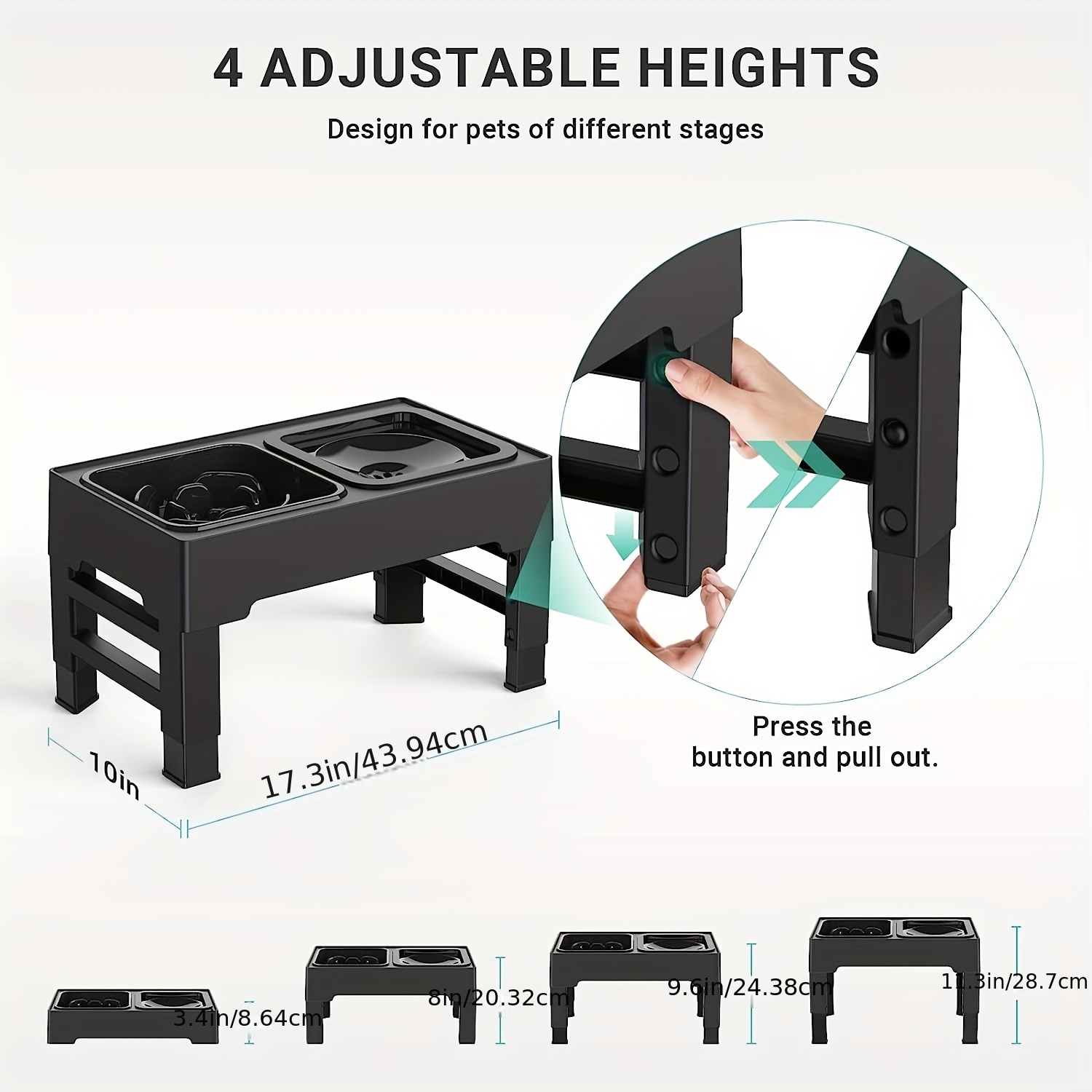 URPOWER Raised Slow Feeder Dog Bowls 4 Height Adjustable Elevated Dog Bowls  with Stainless Steel Dog Water Bowl and Dog Slow Feeder Non-Slip Dog Food  Bowls Stand for Small Medium Large Dogs