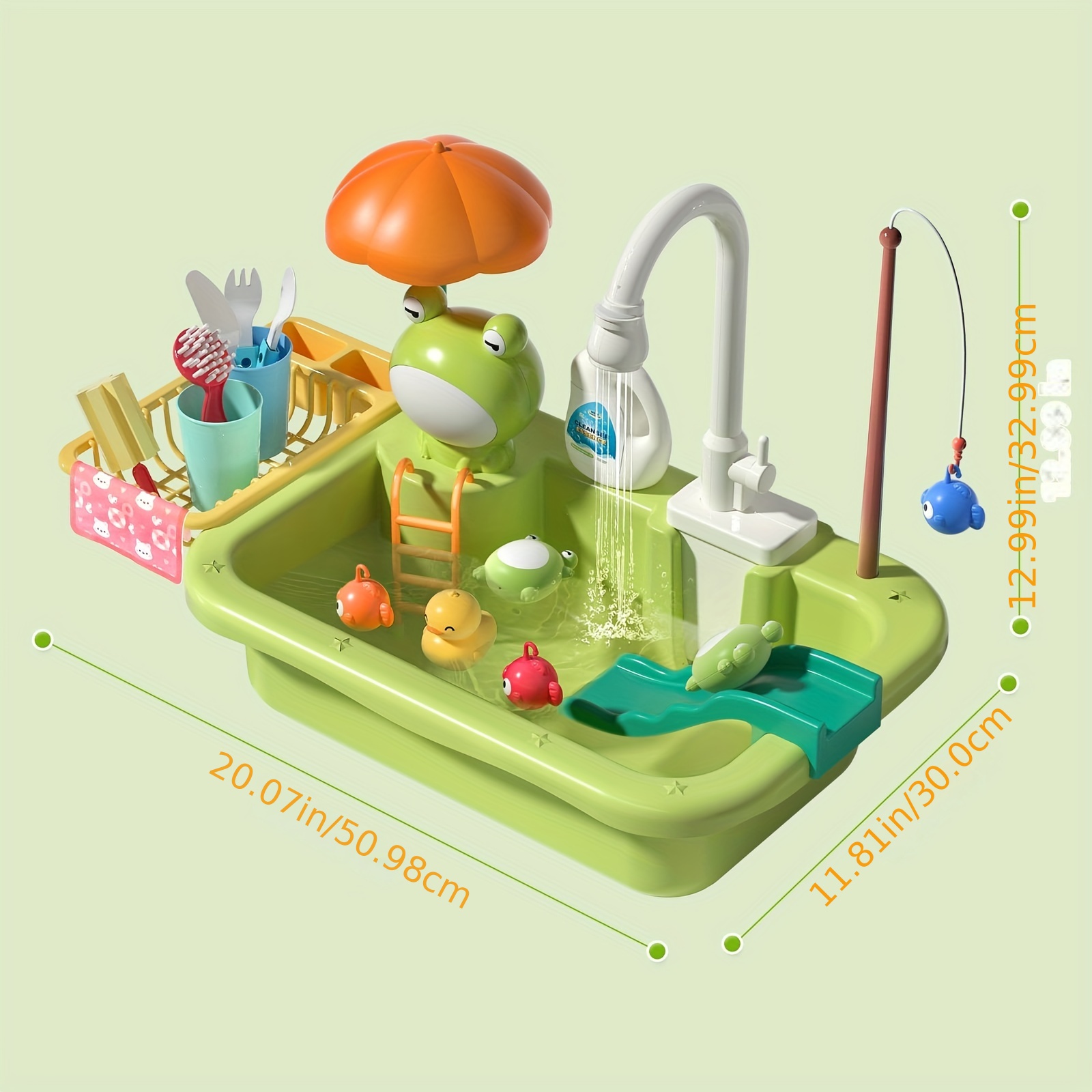 Children Simulation Kitchen Toys with Running Water Cartoon Frog Sink Toy  Role Green 