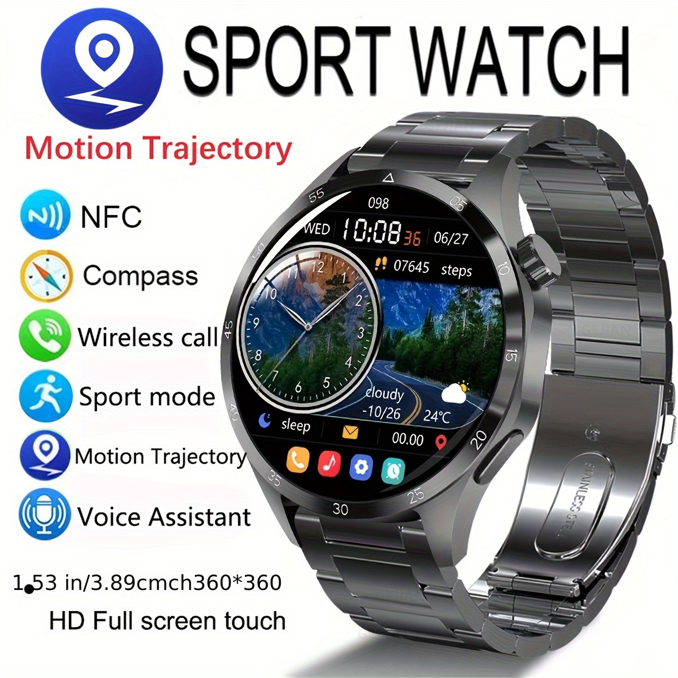 

2024 New Gps Motion Trajectory Smart Watch For Men 360*360 Hd Screen Ai Voice Wireless Call Nfc Smartwatch, Fashion Sports Watch For Men, Fitness Smartwatch Men Women Father's Day Gift