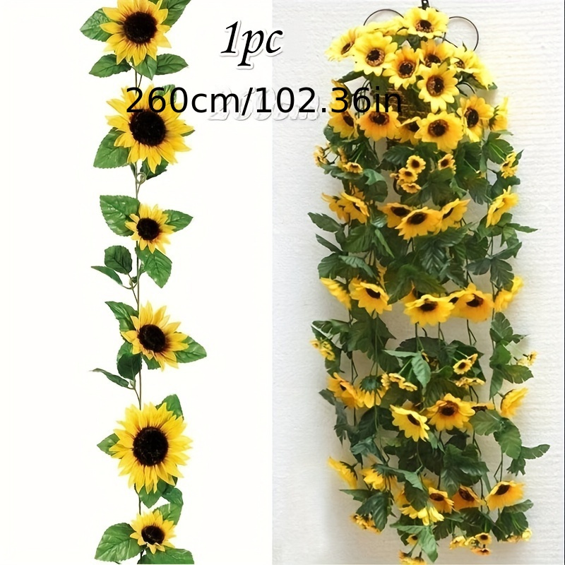 

1pc 2.6m Yellow Sunflower Vine, Hanging Artificial Flowers Garland Leaves Fake Silk Flowers For Party Wedding Home Decoration