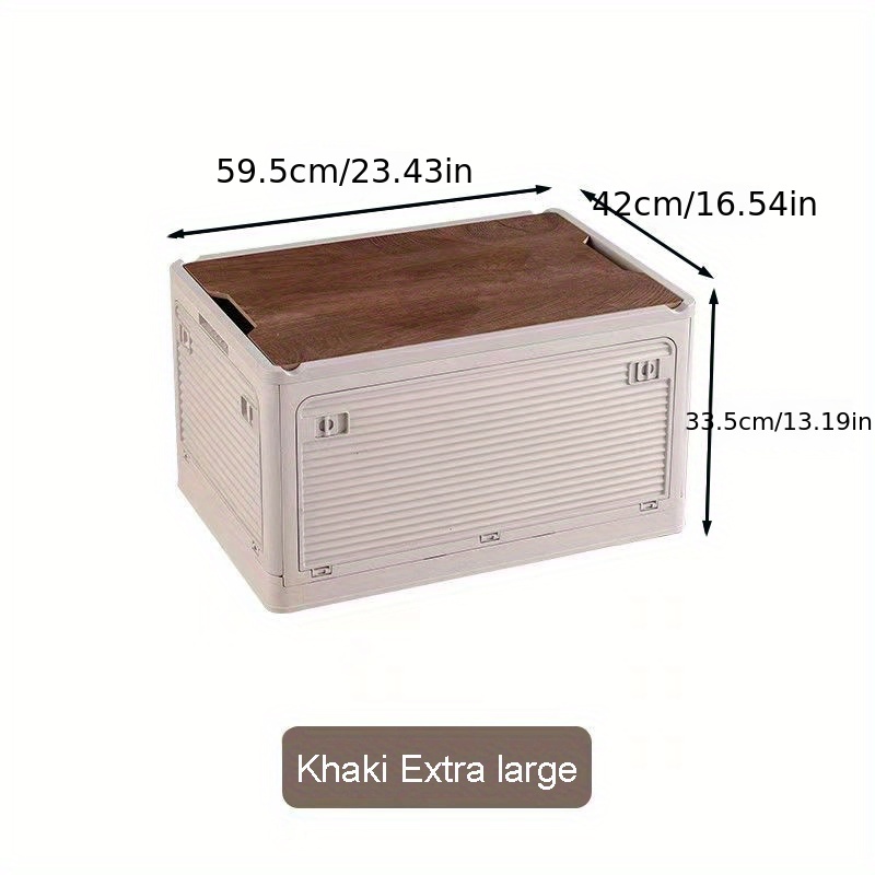 1pc Foldable Storage Box, Camping Portable Storage Box With Wooden Cover,  Trunk Car Groceries Dustproof Box, Home Storage Box,Multi-purpose Office Sto