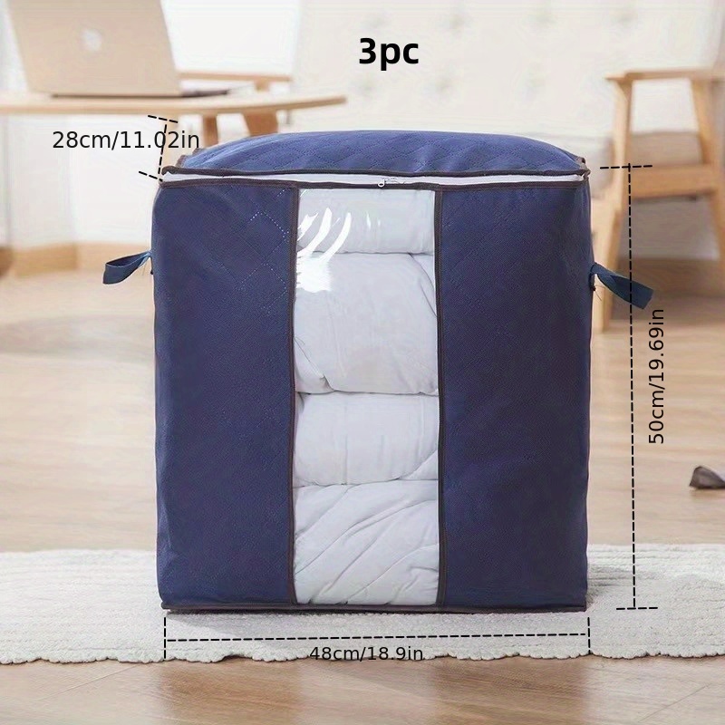 1pc Foldable Fabric Clothes Storage Bag,Household Blue Blanket Storage Bag  With Zipper