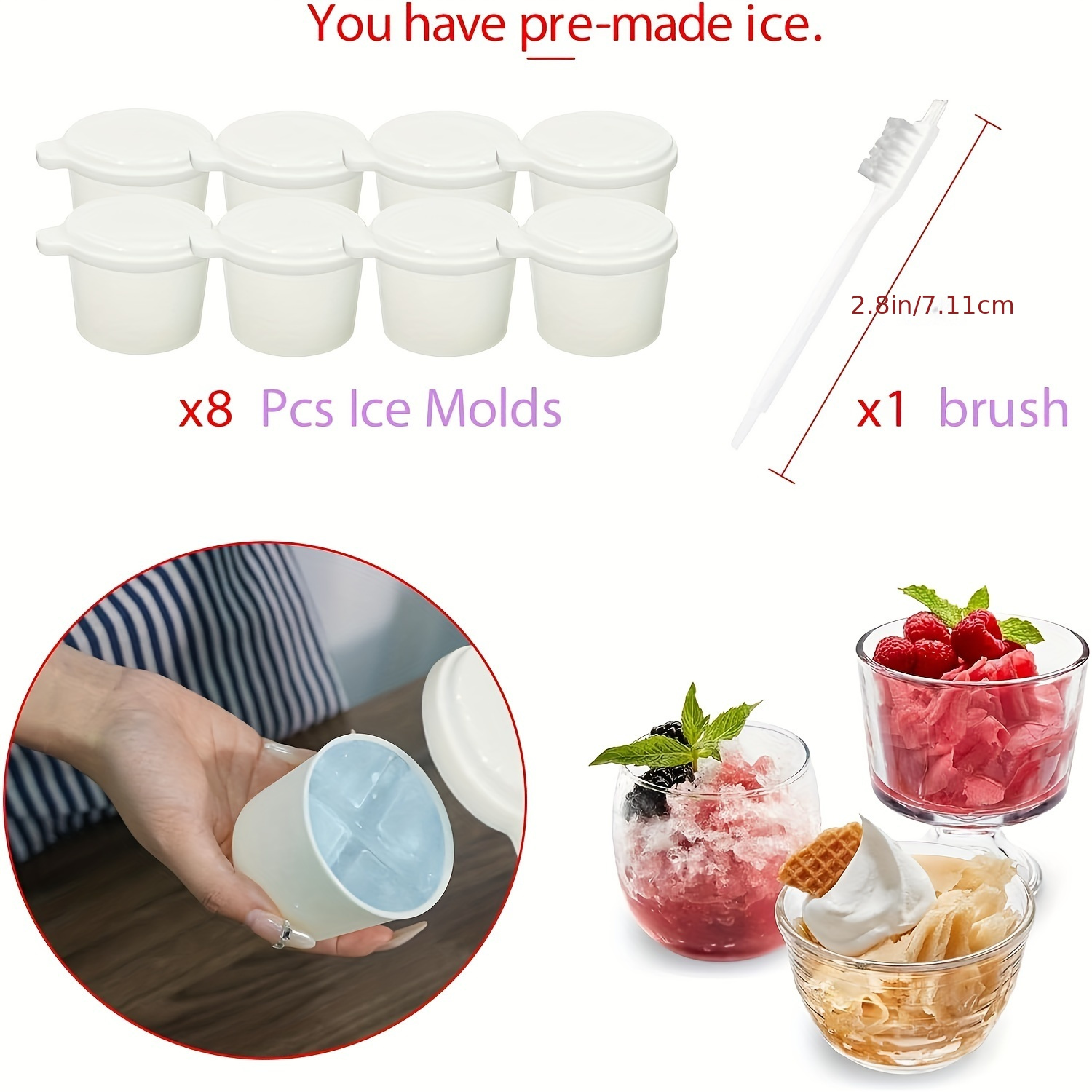 Shave Ice Attachment For KitchenAid w/ 4 Extra Plastic Ice Molds