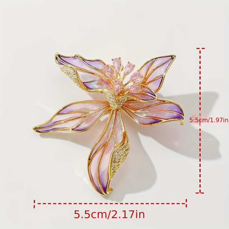 elegant enamel orchid brooch with sparkling zirconia vintage inspired alloy flower pin for suits and dresses details 4