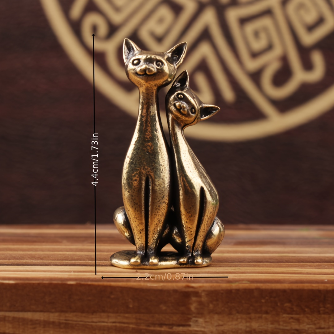 Couple Cat Figurine For Home And Office Desk, Small Brass Ornament, Little Sculpture For Halloween Thanksgiving Christmas Decorations Collectible Figurines