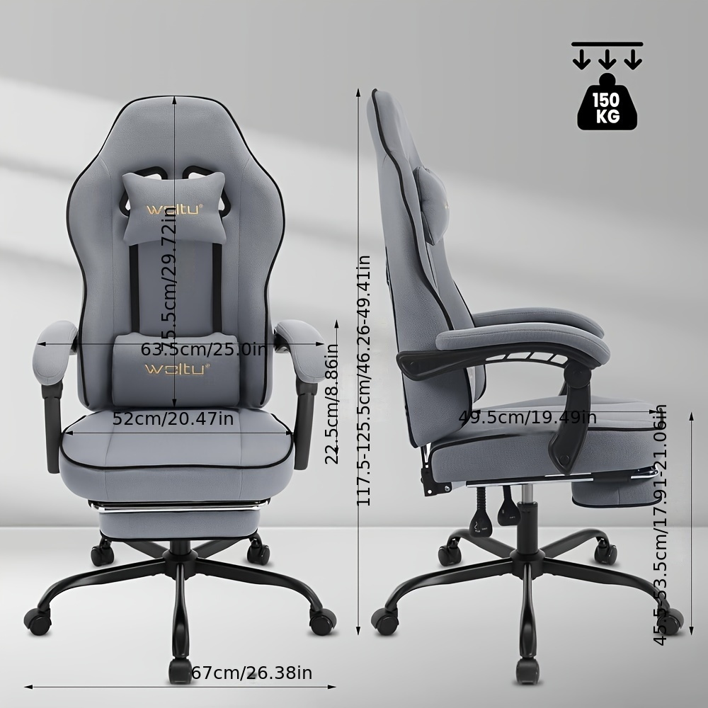 Fauteuil de jeu 1pc avec coussin d'assise à ressorts ensachés, fauteuil de jeu d'une capacité de charge de 150 kg, fauteuil pivotant ergonomique, fauteuil de jeu avec oreiller, coussin lombaire, repose-pieds, tissu en maille