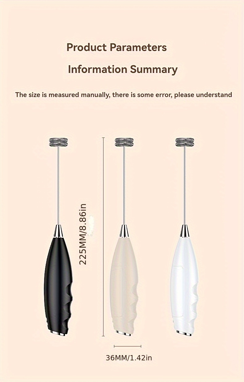2025 New Stylish Multifunctional Handheld Electric Mixer - Battery-Powered (Battery Not Included) 1W Dual-Head Frother & Beater for Cappuccino, Matcha, Eggs, Latte - Ergonomic Kitchen Gadget with 3 Colors (Black/Beige/White), Small Mixer for Coffee, Dairy Whipping, Sleek Design, Metallic Accents