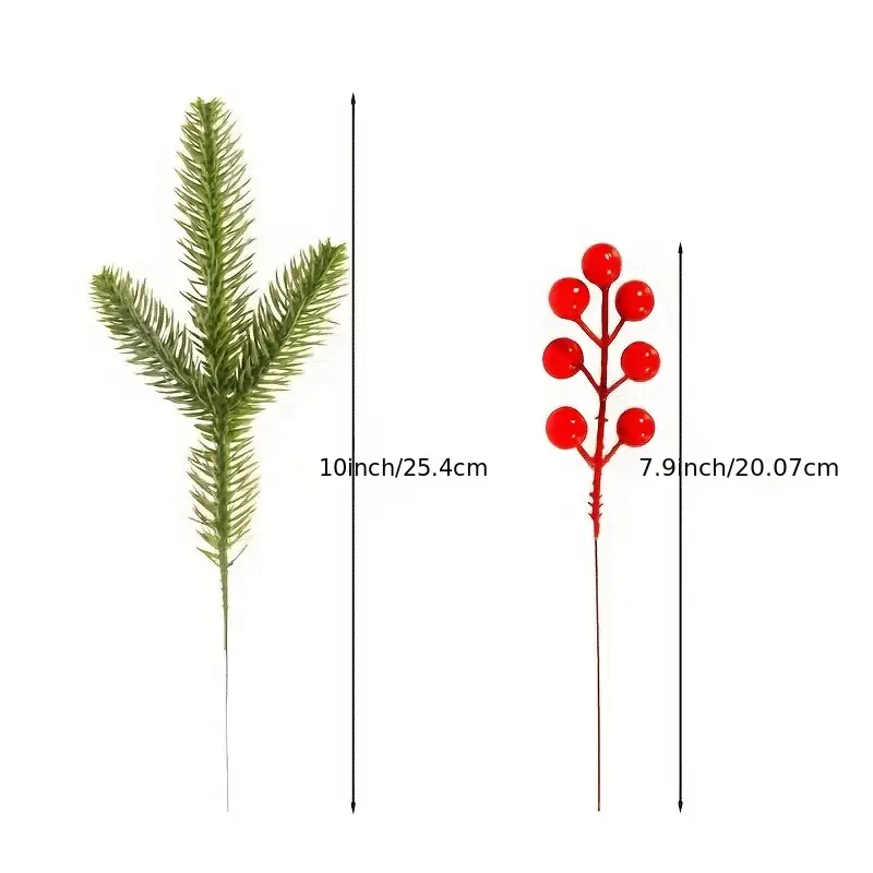 Artificial Pine Leaf Branches Artificial Red Berry Stems - Temu