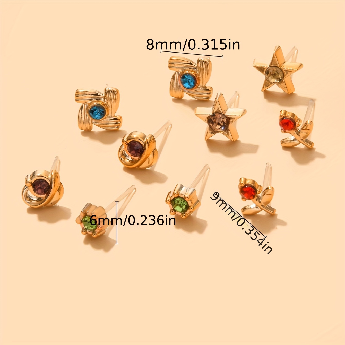 Elegante conjunto de 72 pendientes con estrella, diseños florales y de lazo asortidos, pendientes de corazón y corona de moda para mujeres, plástico con incrustación de vidrio, versátil para fiestas y festivales de música