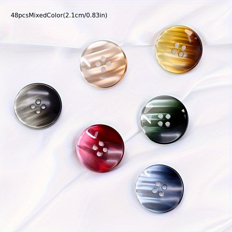 48pcs Gradient Colored Four-eye Buttons Shirt Coat Trench Coat Buttons Fasteners Clothing Buttons Hand Sewing Button Set (1.5-2.5cm)