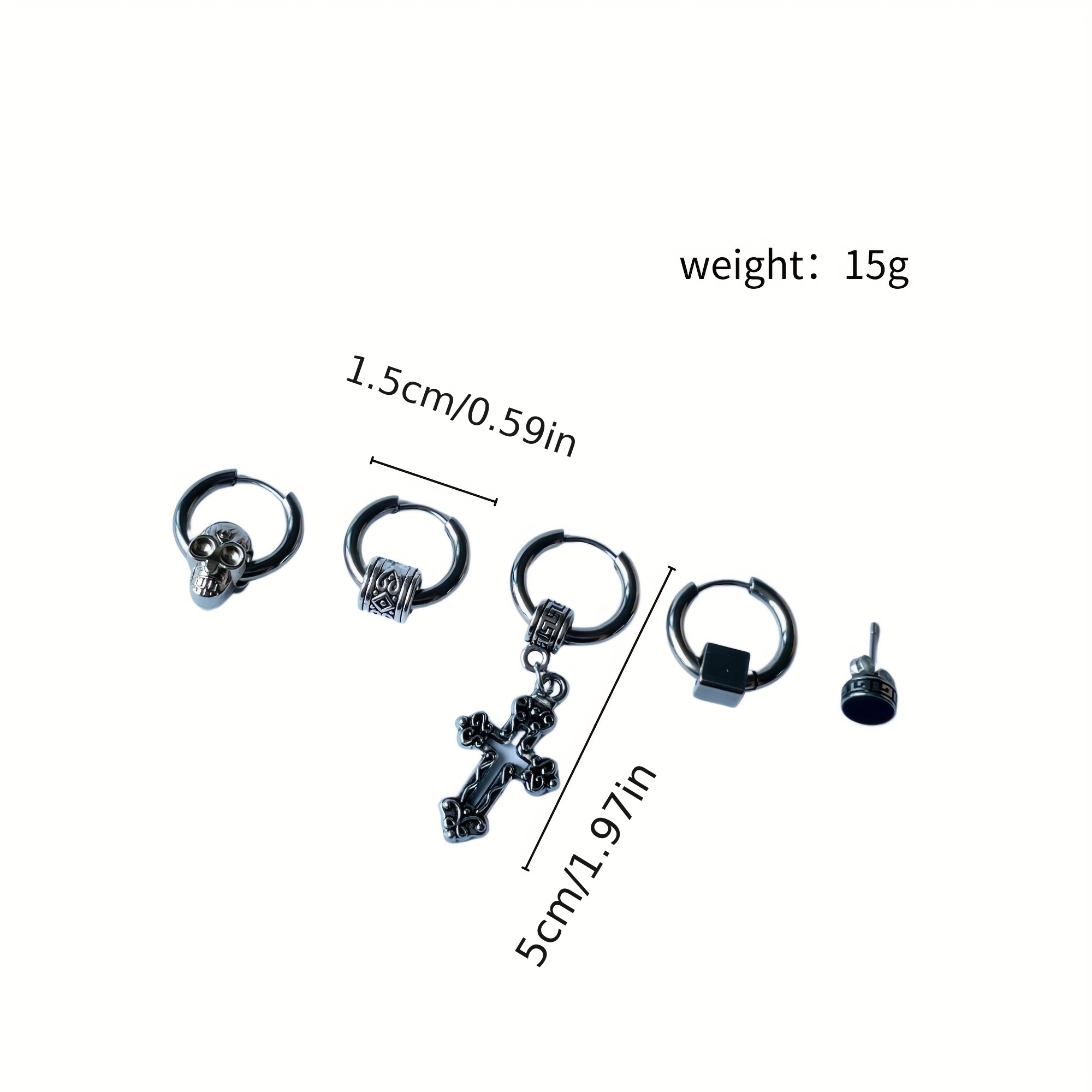 5pcs Men's Skull Cross Earrings Set