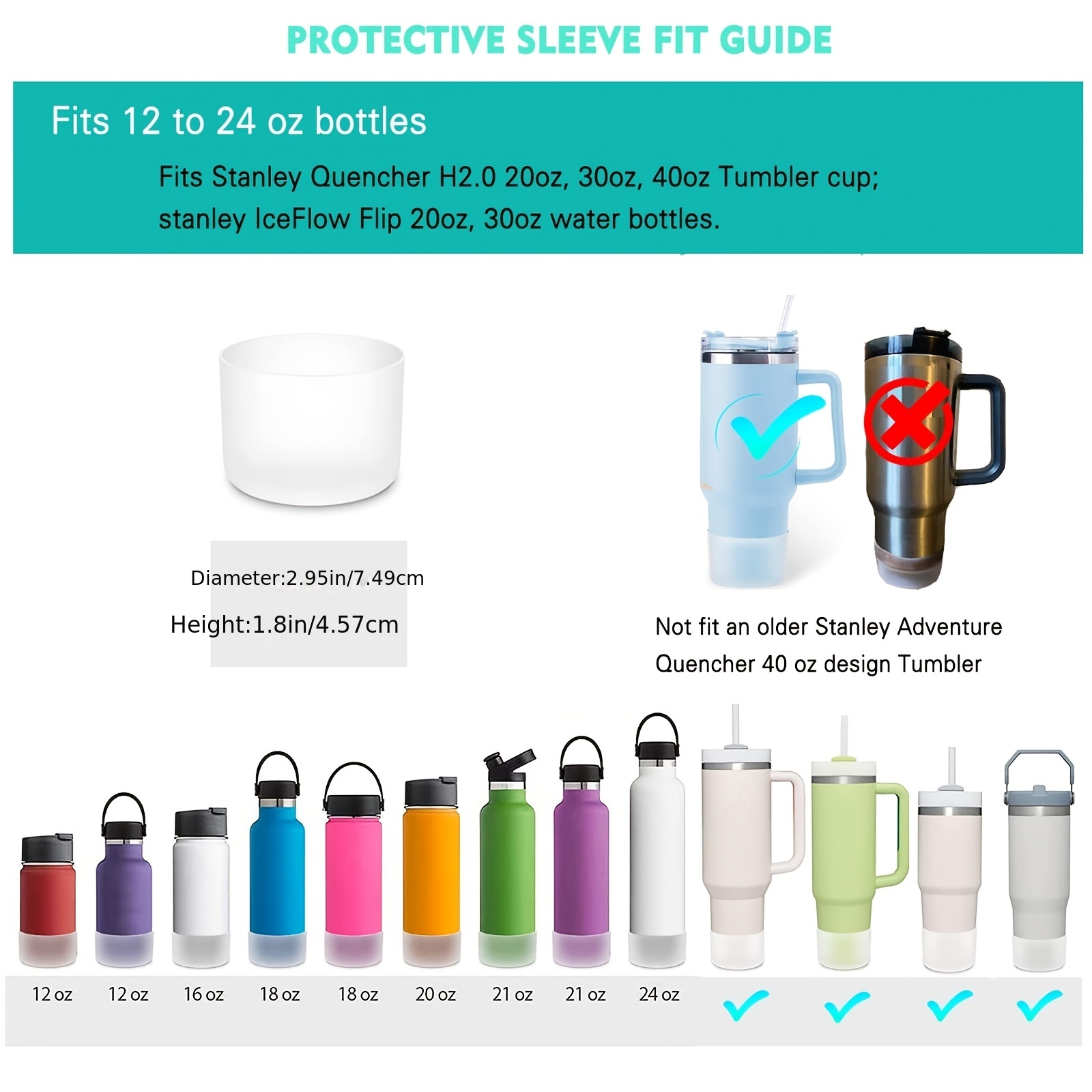 NiHome Protective Silicone Tumbler Boot 2PCS, Anti-Slip Water Bottle Bottom  Sleeve Stanley Cup Boots for Quencher H2.0 40oz/30oz/20oz,IceFlow