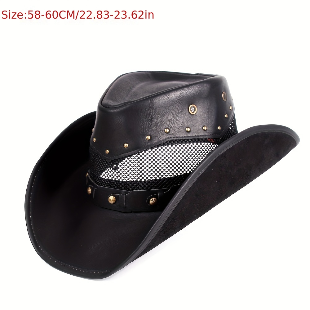 Vacation Pu Leather Cowboy Hat Unisex Western Hat Fedora Sombrero Hombre  Size 58 59cm Women Men - Jewelry & Accessories - Temu Germany
